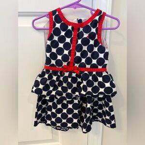 Toddler Girl’s Nautica Dress Size 18-24 months Polkadots Navy Blue, Red, White